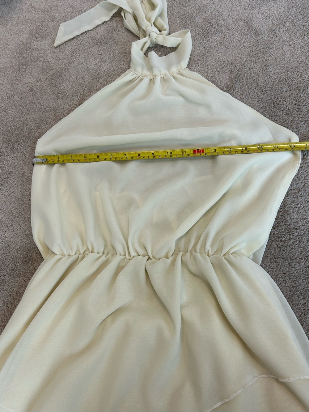 Ivory Halter Mini Dress Open Back Layered Chiffon Size Large - Picture 11 of 15